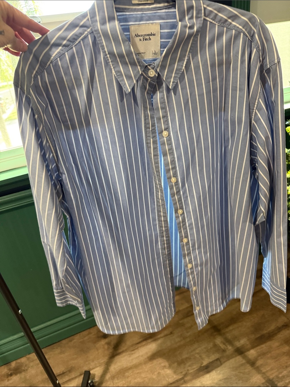 Abercrombie & Fitch Blue and White Vertical Stripe Button-Down Shirt